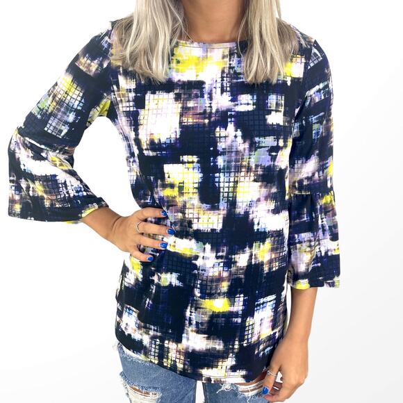 ELLEN TRACY Elegant Multicolor Bell Sleeve Tunic Top - Picture 1 of 11